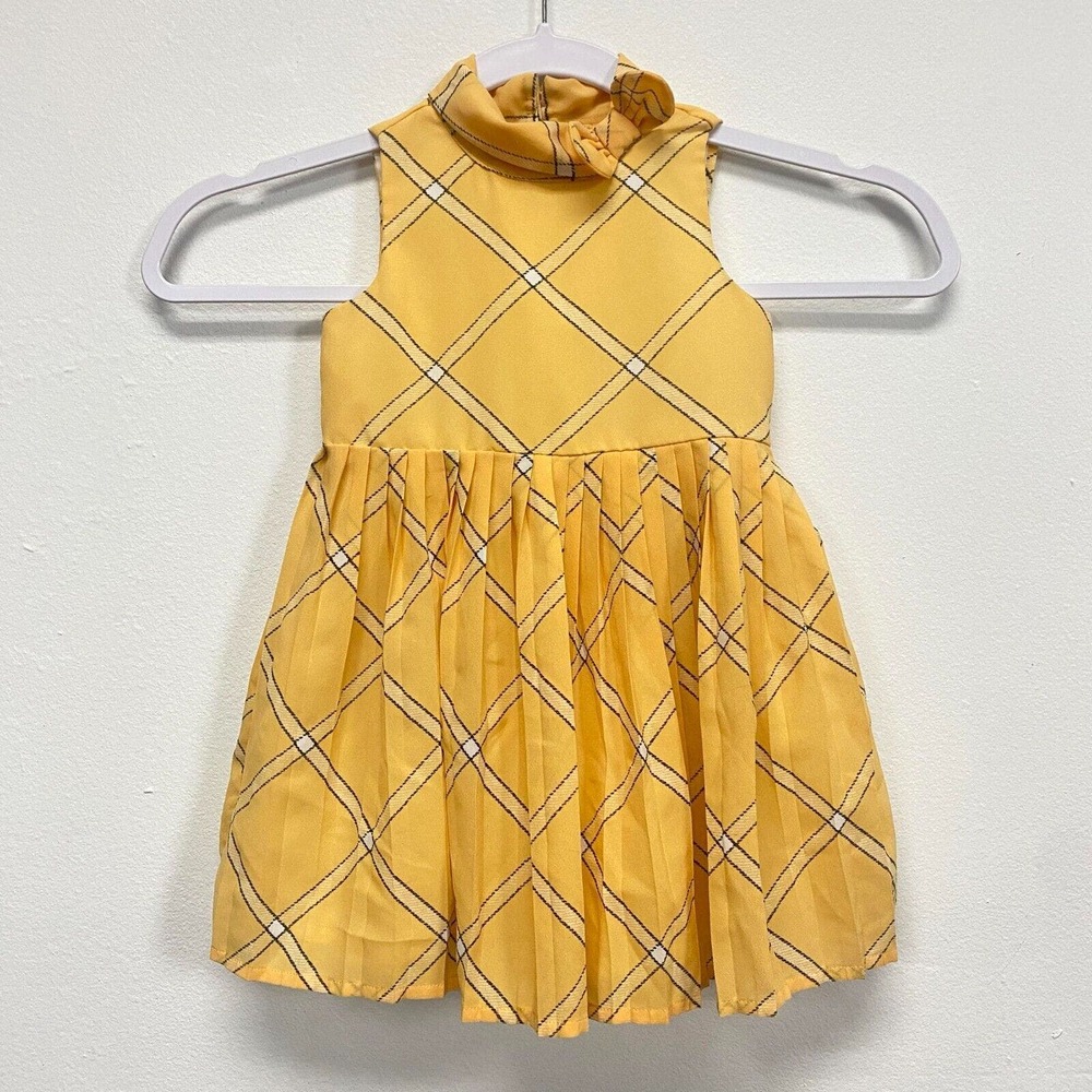 janie‎ and jack girls sleeveless yellow plaid chiffon dress 12-18 months